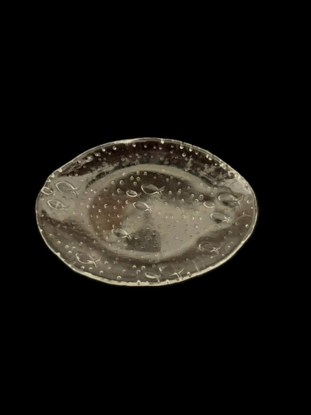 Craft Clear Seeded Glass Serving Dish with Raised Fish Pattern Oval 8" diameter